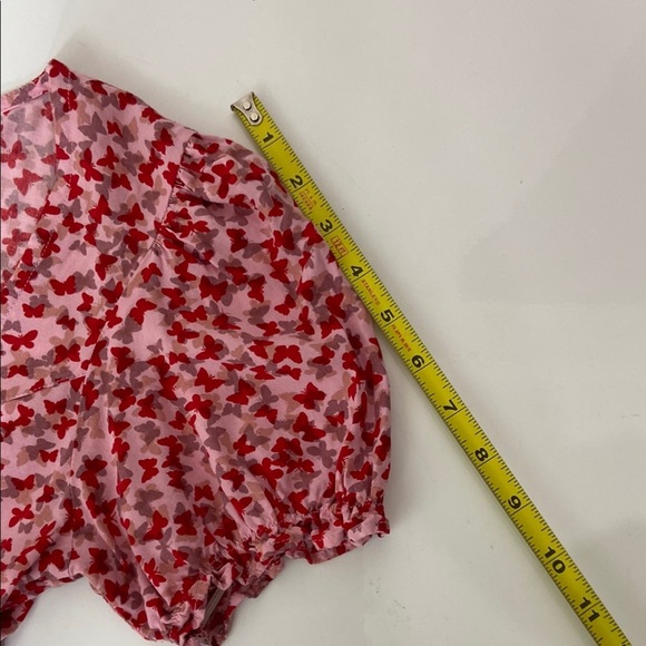 Women's Raquel Crop Top in Ditsy Butterfly Pink Red Puff Sleeve Size M - Picture 10 of 12